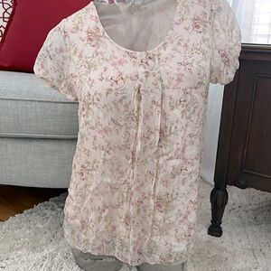 New Giusy 100% Italian Silk Light Pink Floral Blouse Women's Small